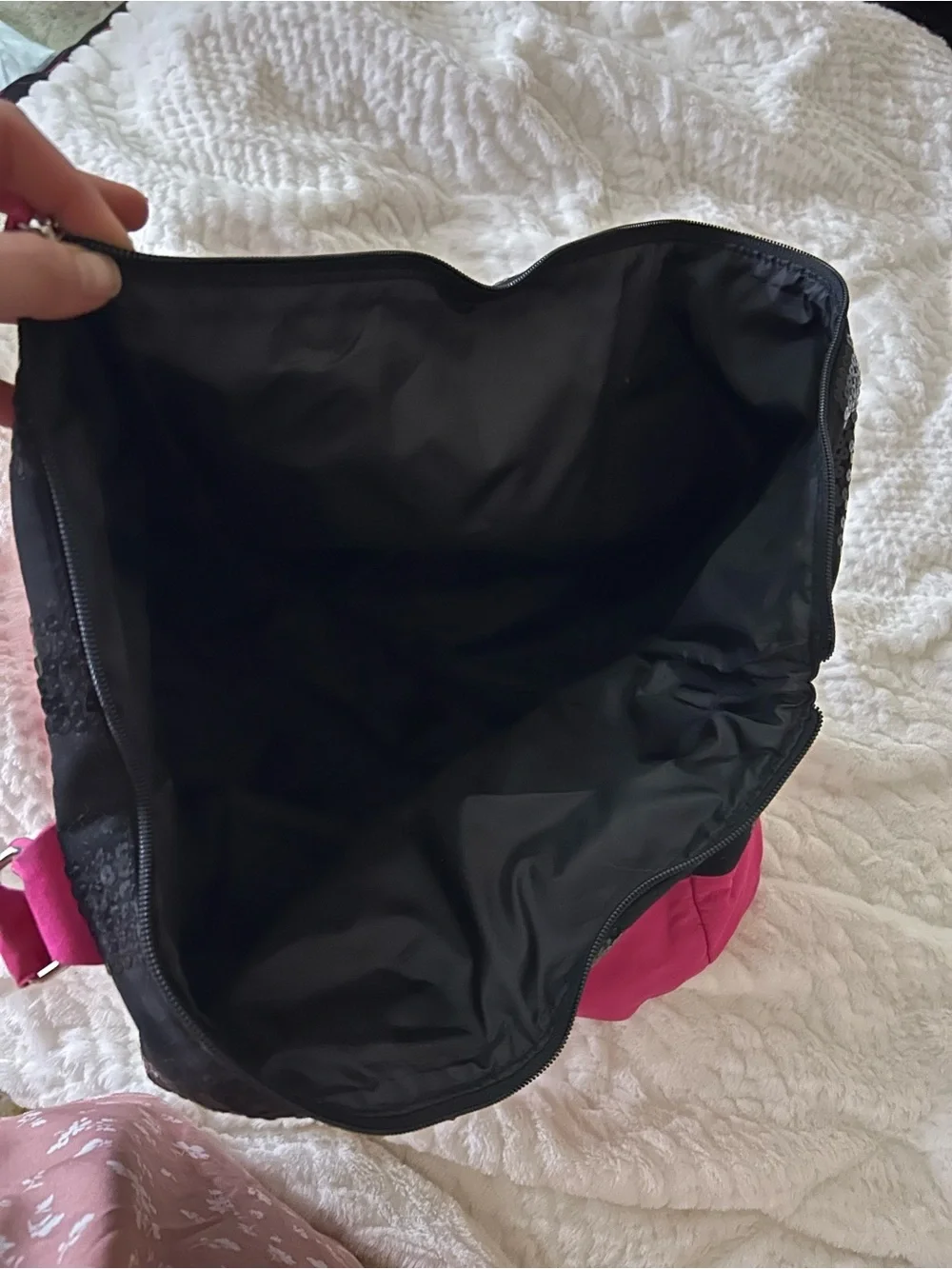 Victoria's Secret Black and Hot Pink Sequin Tote